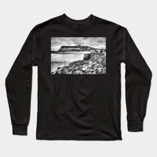 Moody Whitby, Yorkshire, Black And White Long Sleeve T-Shirt